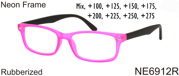 NE6912R -  Wholesale Women's Rubberized Neon Frame Reading Glasses in Pink