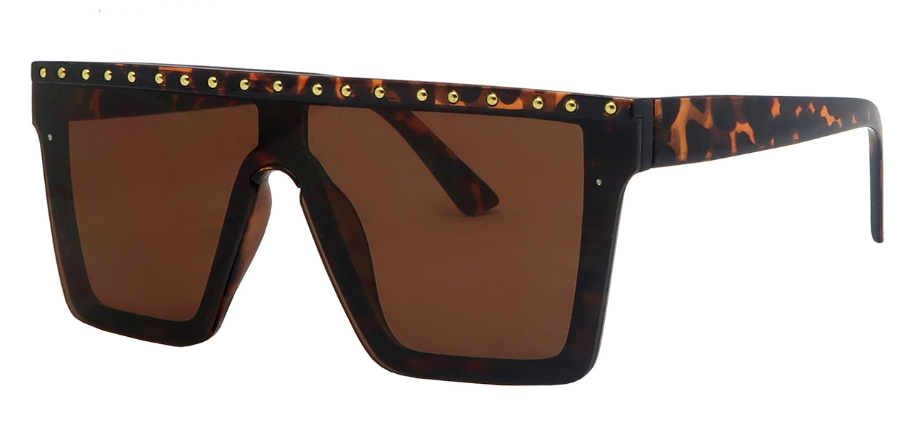 SD1694SD - Wholesale Women's Flat Top Shield with Studs Fashion Sunglasses