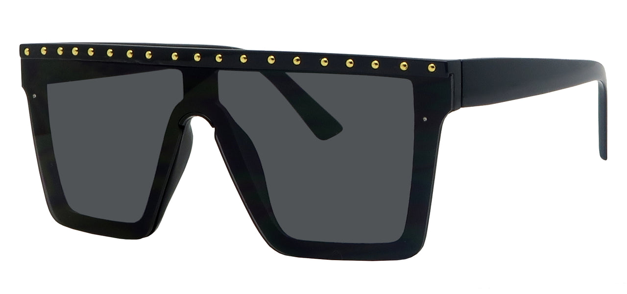 SD1694SD - Wholesale Women's Flat Top Shield with Studs Fashion Sunglasses