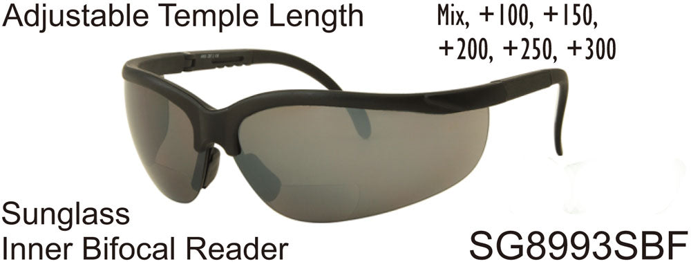 SG8993SBF - Wholesale Sunglass Safety Glasses with Inner Bi-Focal Reading Lens