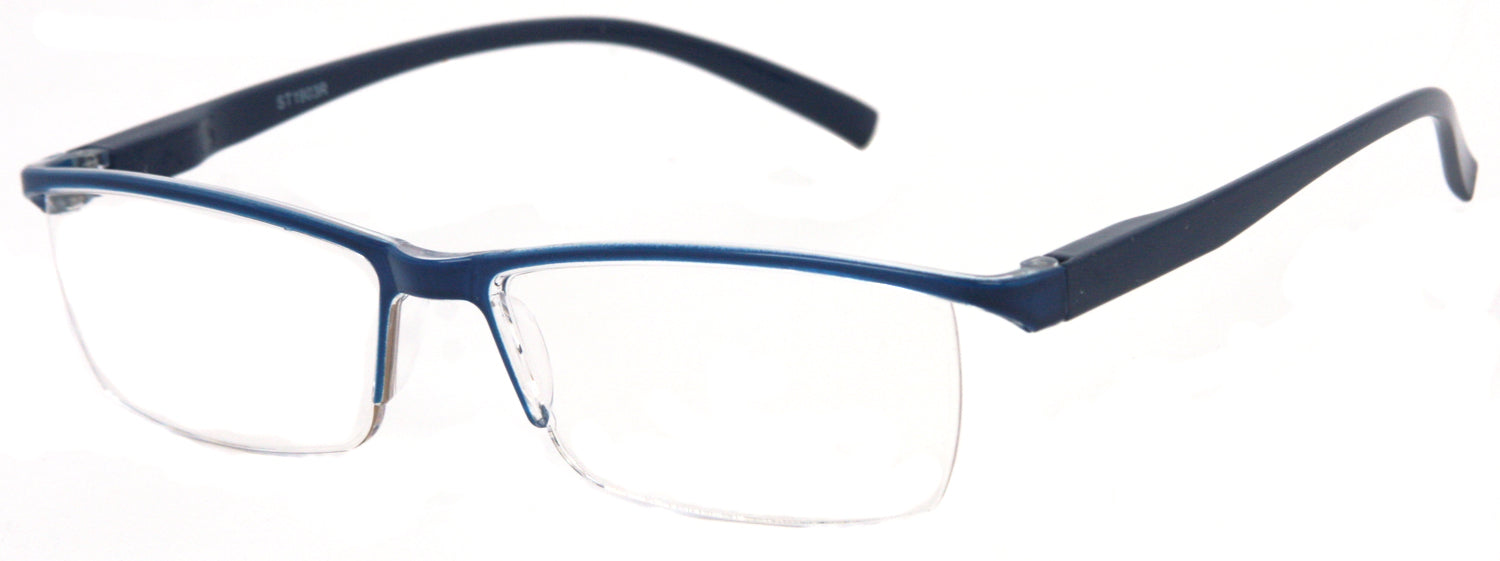 ST1903R -  Wholesale One Piece Design Half Rim Unisex Reading Glasses in Blue