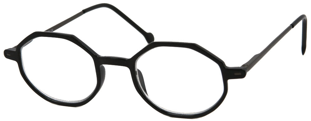 ST1904R - Wholesale Octogon Style Unisex Metal Reading Glasses in Black