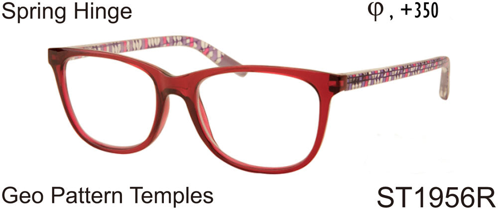ST1956R - Wholesale Women's Geo Grid Pattern Reading Glasses in Red