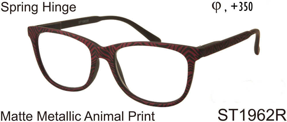 ST1962R - Wholesale Women's Zebra Striped Square Reading Glasses in Red