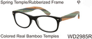 WD2985R - Wholesale Unisex Rubberized Reading Glasses with Real Bamboo Temples in Black