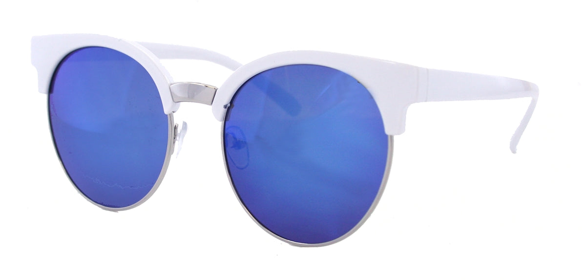 8389PRV - Wholesale Browline Color Mirror Sunglasses in White