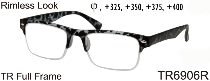 TR6906R - Wholesale Men's Rimless Reading Glasses made from TR-90 in Tortoise