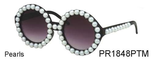 PR1848PTM - Wholesale Faux Pearl Round Sunglasses in Black