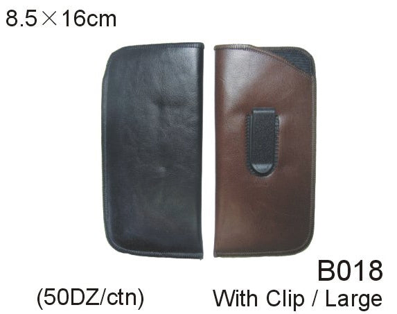 B018 - Wholesale Leatherette Sleeve Pouch with Clip for Large Eyeglasses in Black & Brown