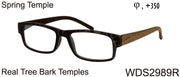 WDS2989R - Wholesale Men's Reading Glasses with Real Tree Bark Temples in Brown