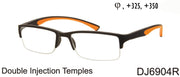 DJ6904R - Wholesale Men's Double Injection Faux Rimless Sport Reading Glasses in Black
