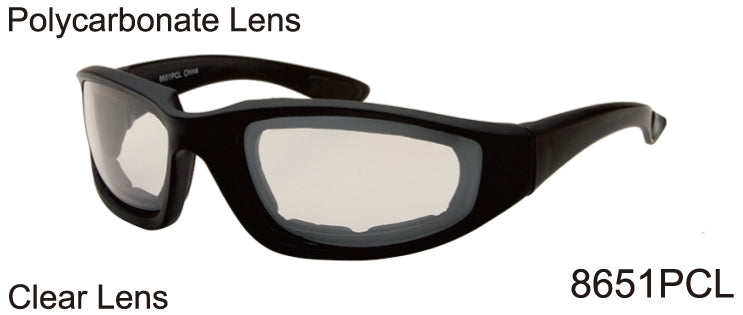 8651PCL - Wholesale Cushioned Sunglasses - Clear Lens - all Black