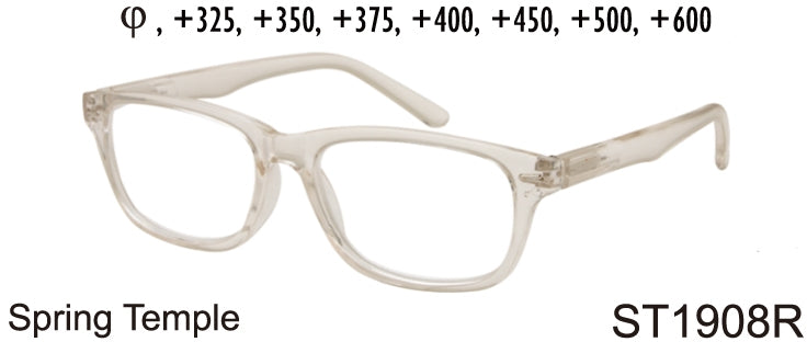 ST1908R - Wholesale Unisex Rectangular Reading Glasses in Translucent Clear