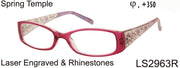 LS2963R - Wholesale Women's Classic Fashion Reading Glasses with Rhinestones and Engraving Design in Red