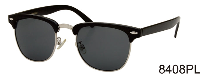 8408PL - Wholesale Classic Club Style Polarized Sunglasses in Black