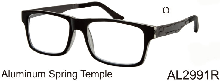 AL2991R - Wholesale Men's Aluminum Temple Reading Glasses in Black