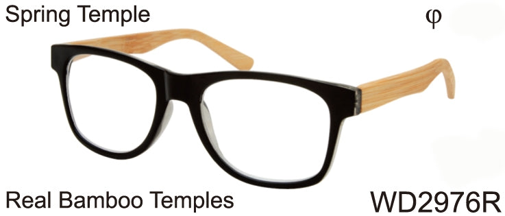 WD2976R - Wholesale Men's Reading Glasses with Real Bamboo Temples in Black