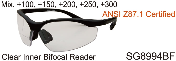 SG8994BF - Wholesale Safety Glasses with Bi-Focal Reading Lens in Black