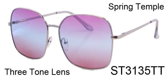 ST3135TT - Wholesale Women's Oversized Square Style Three Toned Lens Sunglasses in Silver