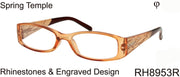 RH8953R - Wholesale Women's Old Fashion Rhinestone Reading Glasses in Orange