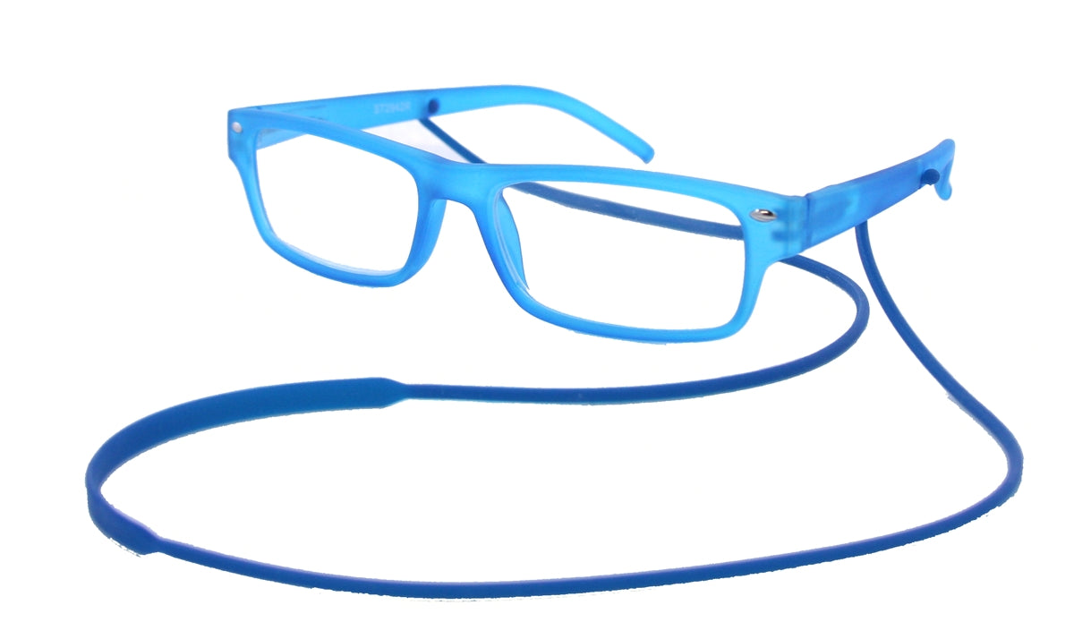 ST2942R - Wholesale Unisex Rubberized Frame Reading Glasses with Detachable Retainer in Blue