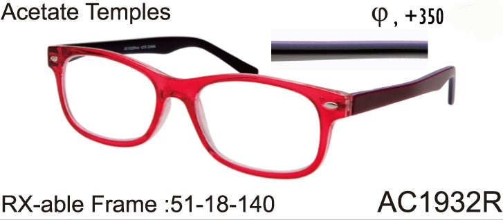 AC1932R - Wholesale Women's RX-able Reading Glasses with Acetate Temples in Red