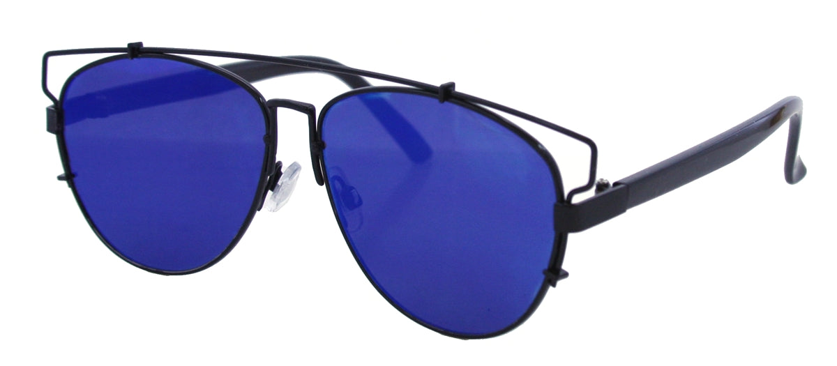 2191FRV - Wholesale Fashion Color Mirror Flat Top Sunglasses in Black
