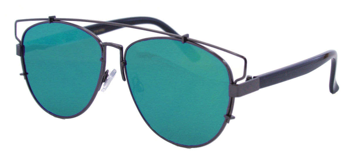 2191FRV - Wholesale Fashion Color Mirror Flat Top Sunglasses in Gunmetal