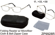 ZP9928R - Wholesale Metal Folding Readers with Case & Cleaning Cloth in Silver