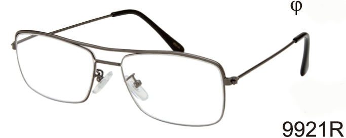 9921R - Wholesale Men's Rectangular Style Metal Reading Glasses in Silver
