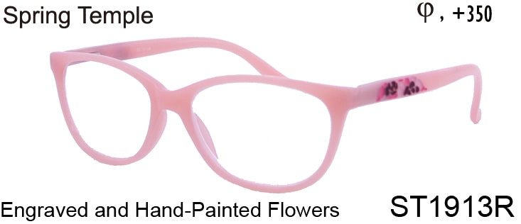 ST1913R - Wholesale Women's Engraved Flower Style Reading Glasses in Pink